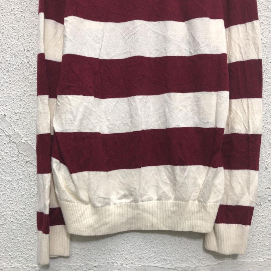 TOMMY HILFIGER コットン ニット セーター トミーヒルフィガー L ホワイト レッド ボーダー Vネック 古着卸 アメリカ仕入 a605-8335 - 画像 (5)