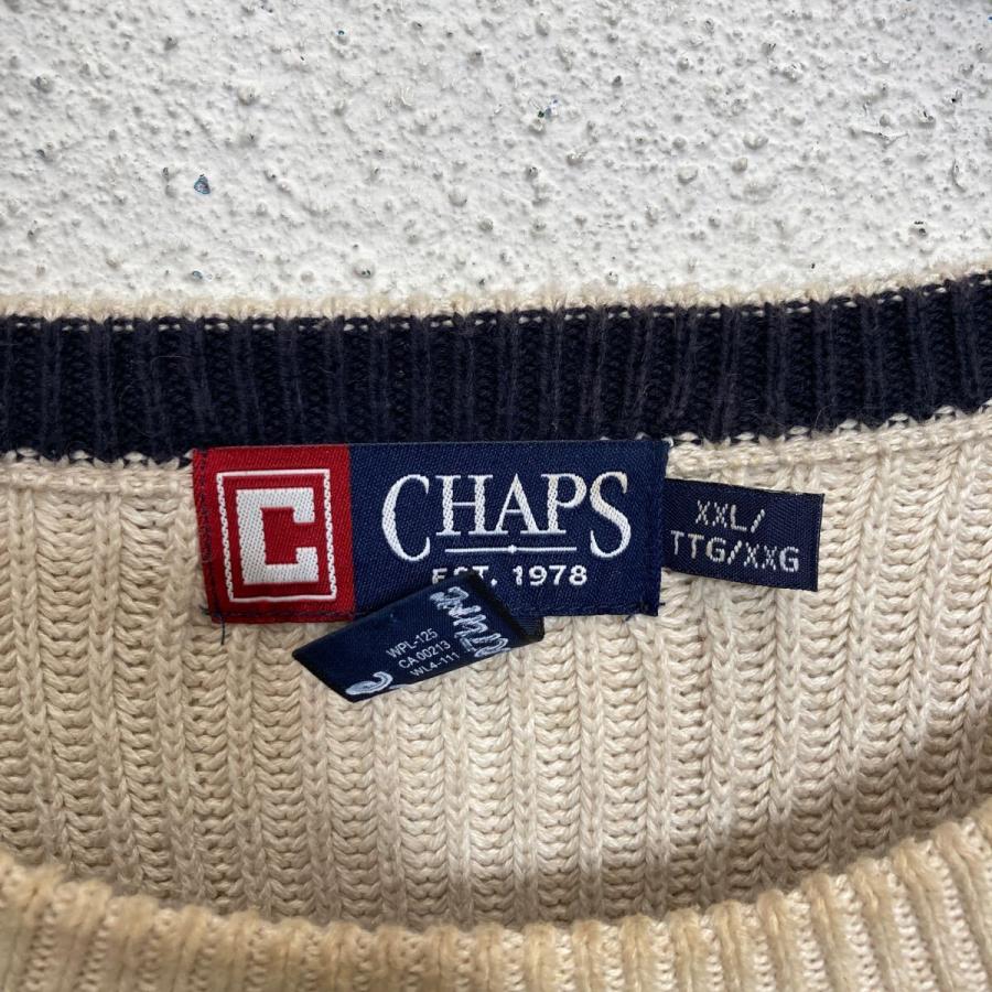 CHAPS コットンニット セーター XXL ホワイト ビッグサイズ チャップス Vネック 古着卸 アメリカ仕入 a611-7879 - 画像 (8)
