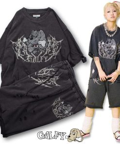 GALFY ガルフィー 半袖Tシャツ 短パン セットアップ 染め染めわんちゃんボロボロ Tee ボロボロショーツ 132000 132001  L XL 黒 紺