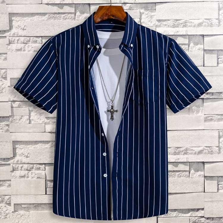 シャツ カジュアル ストライプ 半そで ボタンダウンシャツ チェック 半袖 メンズ ストライプシャツ 半袖シャ - 画像 (2)