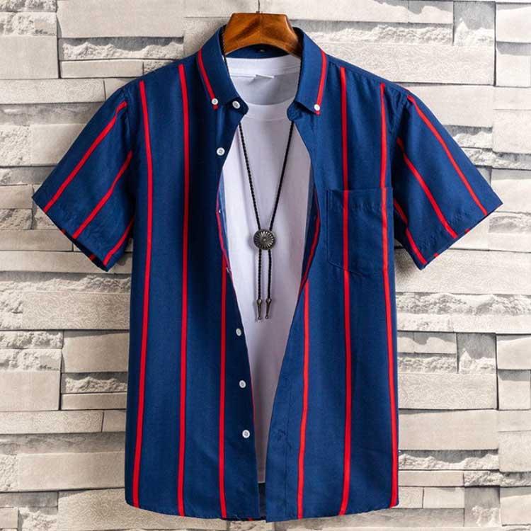 シャツ カジュアル ストライプ 半そで ボタンダウンシャツ チェック 半袖 メンズ ストライプシャツ 半袖シャ - 画像 (3)