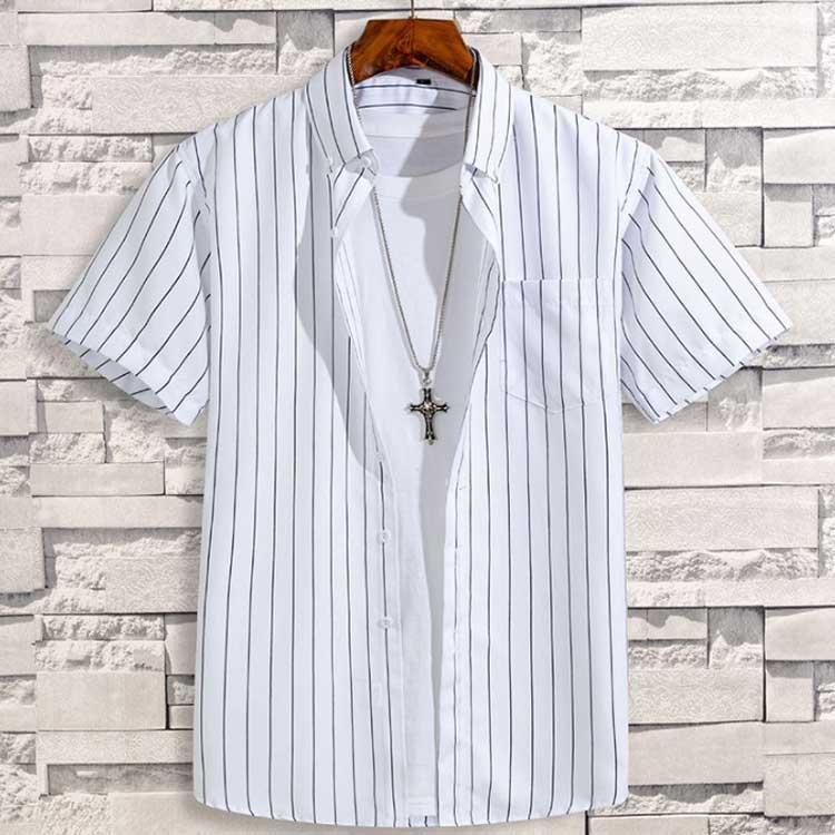 シャツ カジュアル ストライプ 半そで ボタンダウンシャツ チェック 半袖 メンズ ストライプシャツ 半袖シャ - 画像 (4)