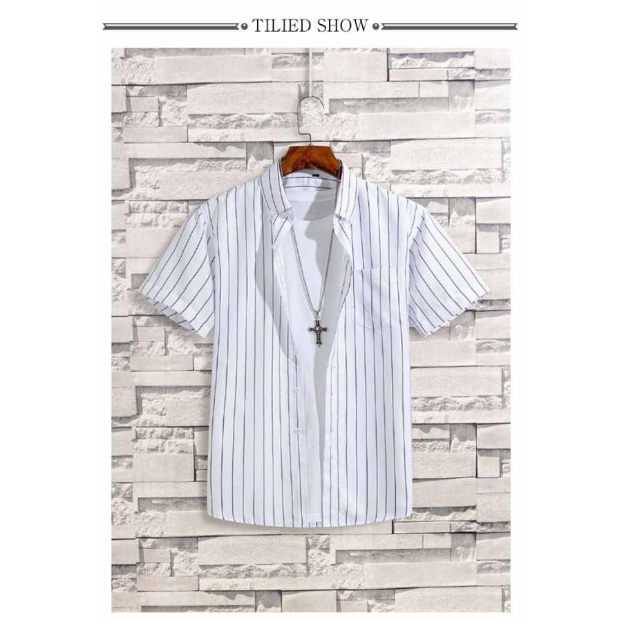 シャツ カジュアル ストライプ 半そで ボタンダウンシャツ チェック 半袖 メンズ ストライプシャツ 半袖シャ - 画像 (8)