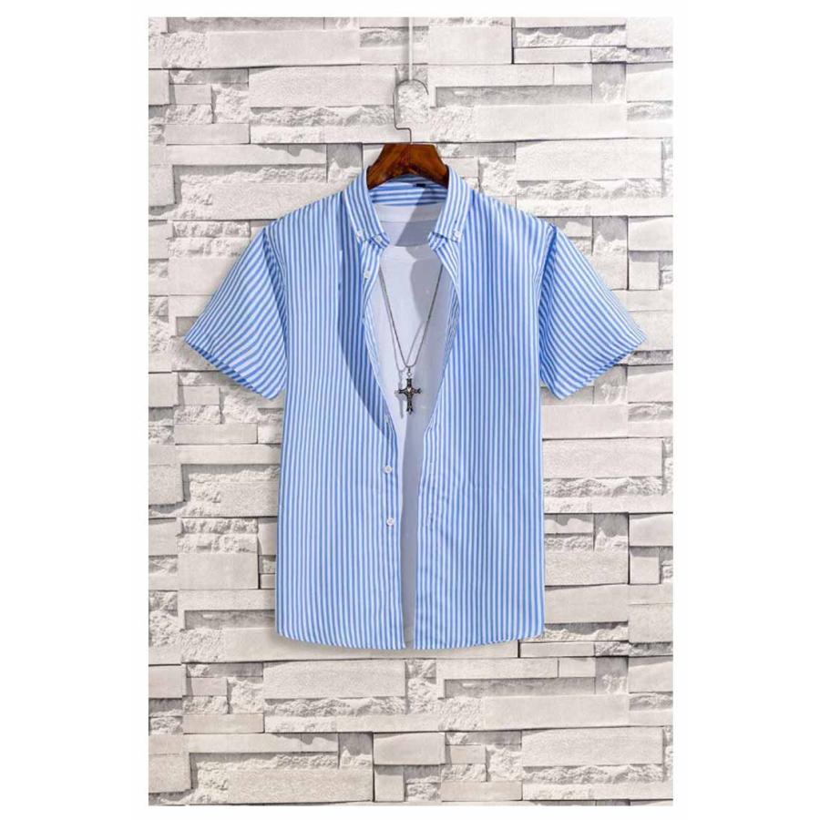 シャツ カジュアル ストライプ 半そで ボタンダウンシャツ チェック 半袖 メンズ ストライプシャツ 半袖シャ - 画像 (9)