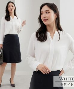 AOYAMA 【洋服の青山】ホワイト レディース スキッパーカラー ブラウス 長袖 オールシーズン オンラインストア限定 シンプル 定番 オフィス カジュアル