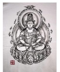 ふるさと納税 和泉市 手描きTシャツ 仏画 大日如来 白 (半袖 Mサイズ)