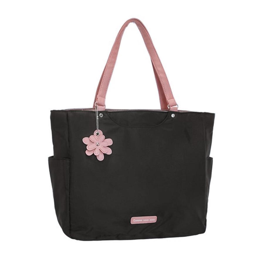トートバッグ レディース 大きめ a4 ファスナー付き 大容量 肩掛け キャリーオン 仕事 旅行 1泊 お泊まり 黒 ブラック モカ ピンク ネイビー - 画像 (2)