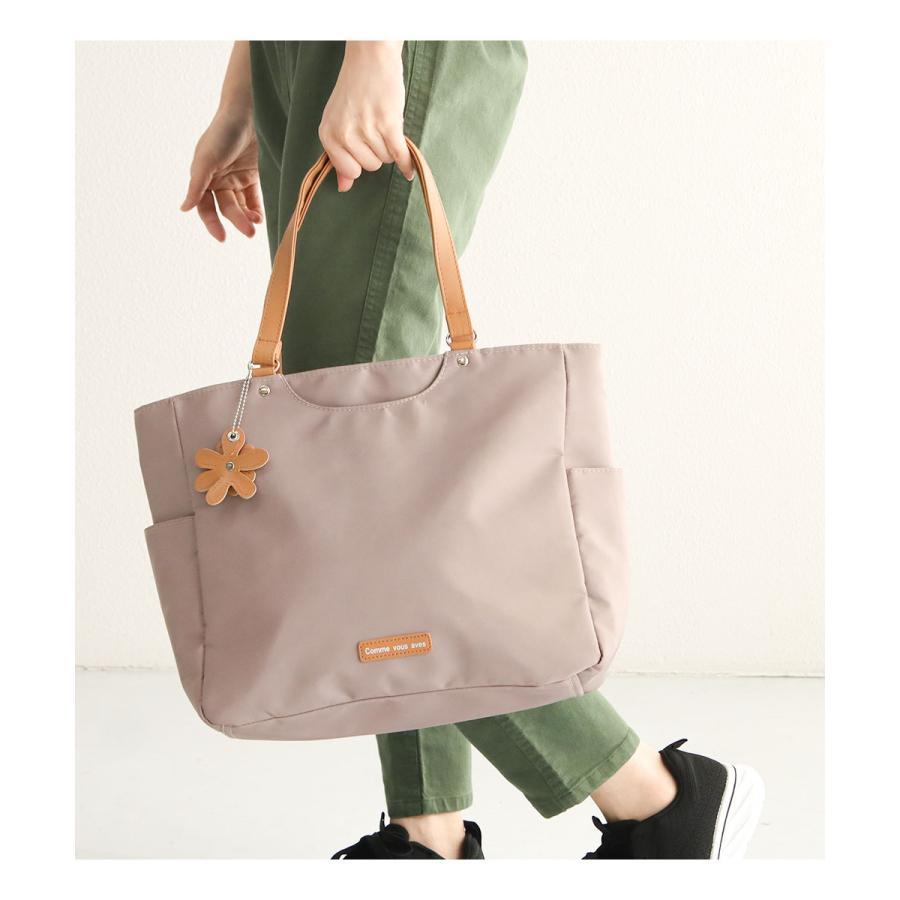 トートバッグ レディース 大きめ a4 ファスナー付き 大容量 肩掛け キャリーオン 仕事 旅行 1泊 お泊まり 黒 ブラック モカ ピンク ネイビー - 画像 (9)