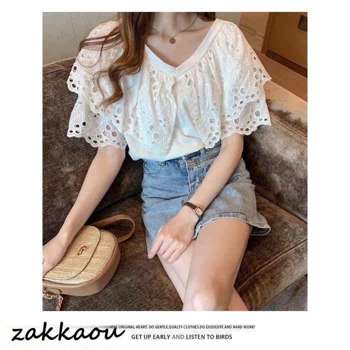 ブラウス レディース 40代 春夏 オシャレブラウス 白ブラウス 通勤OL おしゃれ上品 フレア袖 レースブラウス透かし雕り 大人 ゆったり 30代50代 半袖トップス - 画像 (2)