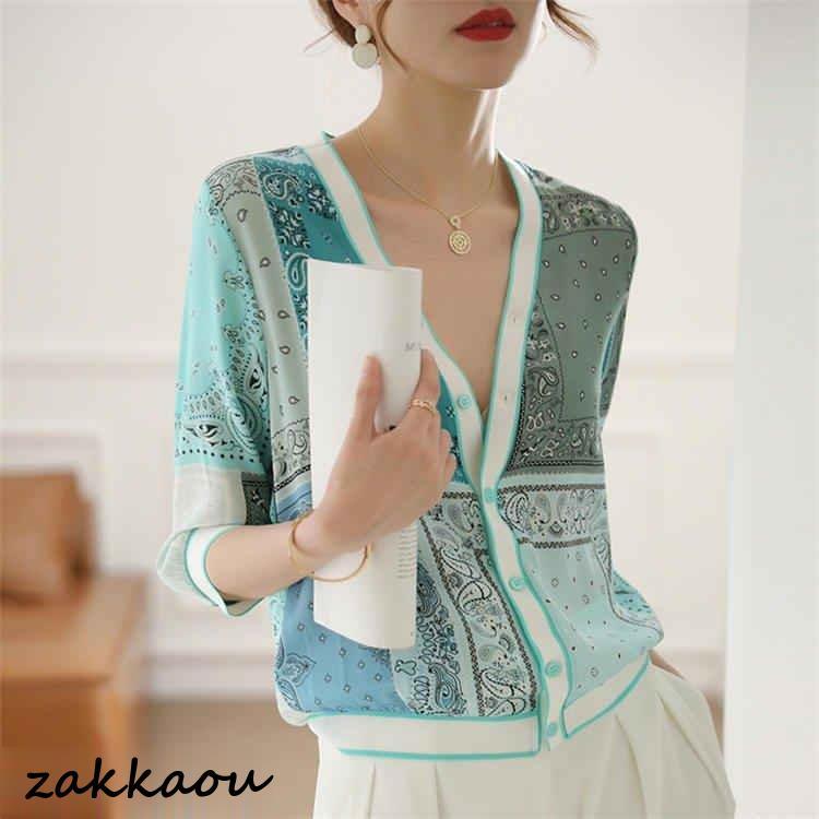 ブラウス レディース きれいめ 40代 春夏 上品 半袖 通勤 トップス 50代 プリントシャツ 着痩せ 大人 透かし彫り 韓国風 30代