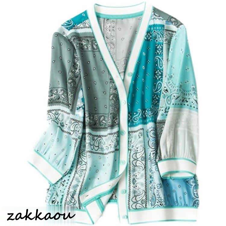 ブラウス レディース きれいめ 40代 春夏 上品 半袖 通勤 トップス 50代 プリントシャツ 着痩せ 大人 透かし彫り 韓国風 30代 - 画像 (5)